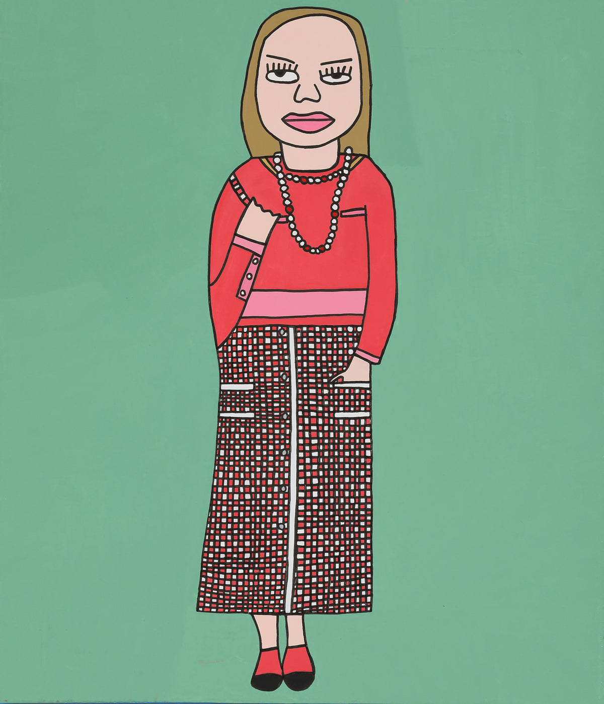  Stylish woman in red and pink dress
